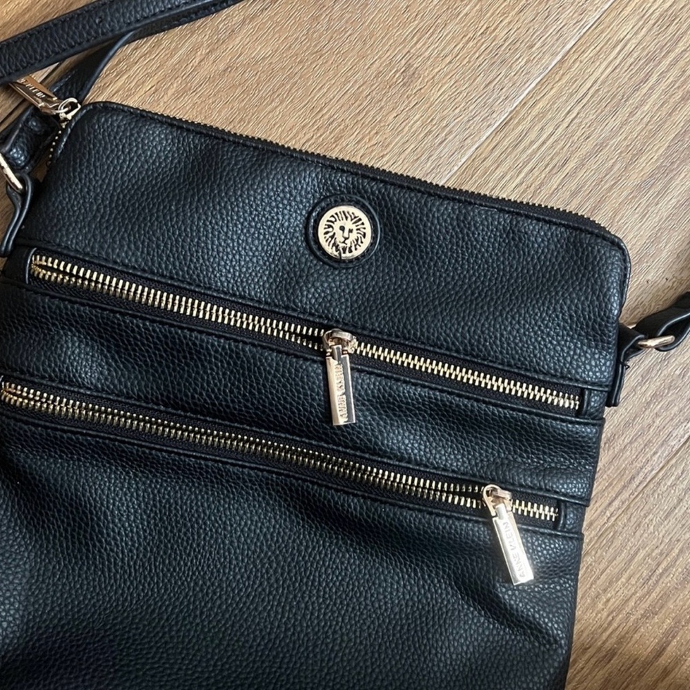 Anne Klein Black Leather Purse with Gold Accents - Picture 3 of 5